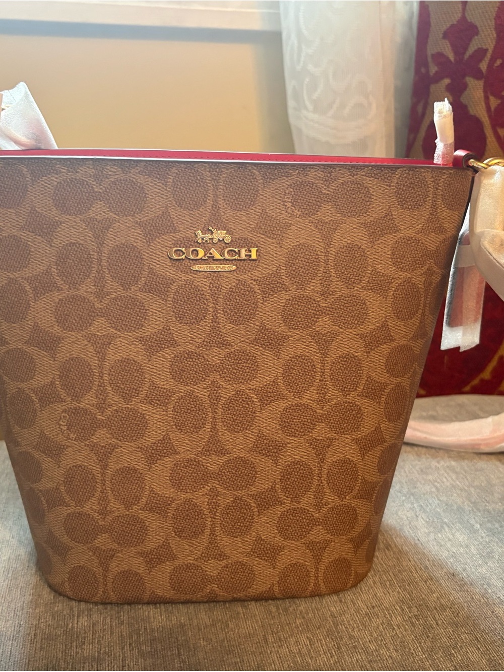 Coach Signature Logan Duffle Bag – Red Trim / Tan Signature Canvas
